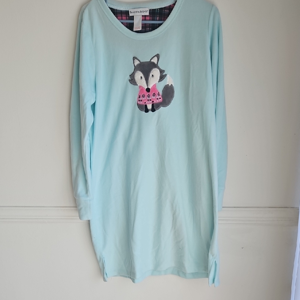 Seventh Avenue Soft Blue Flannel Nightshirt with Fox Design